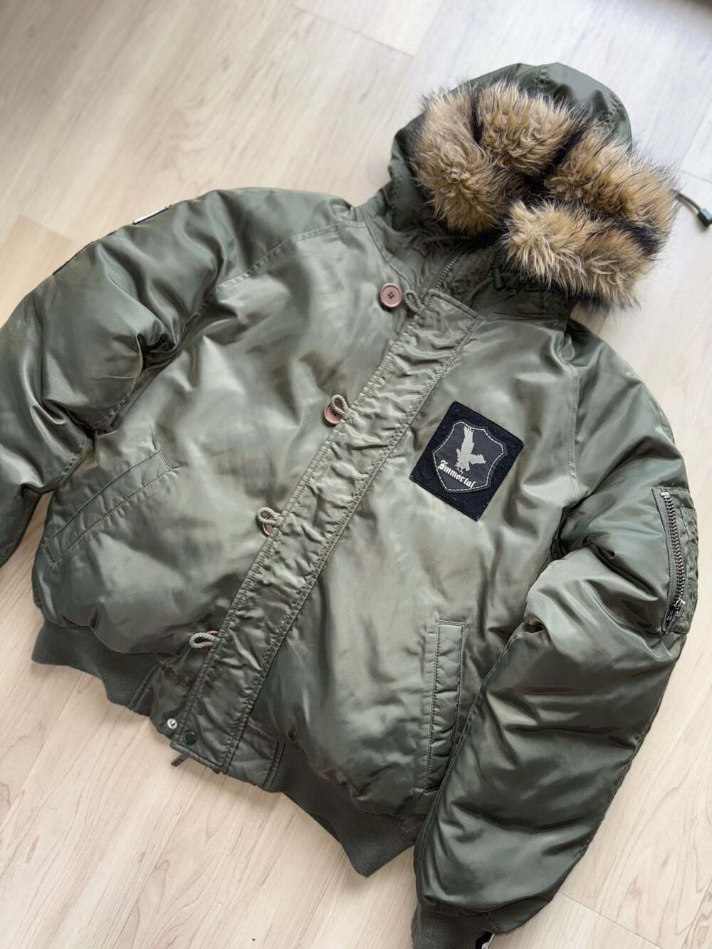 RARE Juicy Couture Vintage Y2K Immortal Patch Bomber Jacket Olive Green Size L